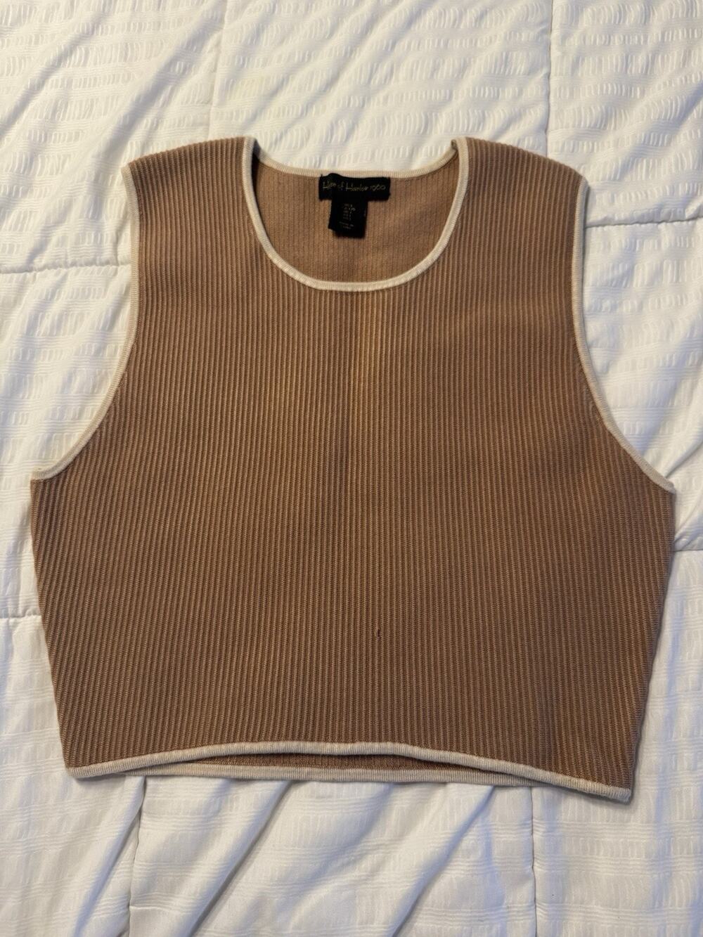 House of Harlow Brown Top Sleeveless Ribbed Knit Women's Large Quiet Luxury